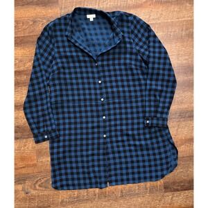 J.Jill Blue Black Buffalo Check Layered Shirt Dress Large Button Front